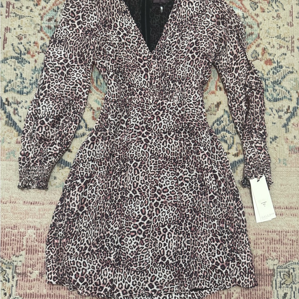NWT hale bob chiffon leopard print slit sleeve mini dress